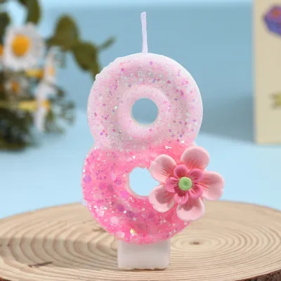 Creative five petal flower digital birthday candles festive atmosphere super sparkling glitter cake candles