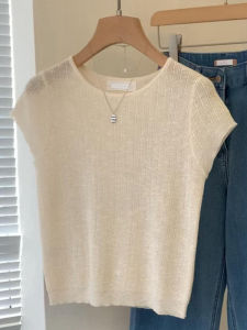 PAIBOLI | Summer New Korean Style Soft Beige Knitted Top Womens Thin Linen Sleeveless Shirt Ultra Beautiful Fashion Casual Wear