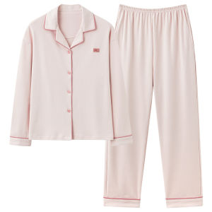 Bộ đồ ngủ nữ MiiOW vải cotton dài tay cổ bẻ đơn giản thoải mái - xuân thu