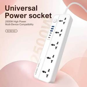 LDNIO Universal Multi-Function Extension Cord 5 Outlets Surge Protection Power Socket With USB Type C Fast Charger PD20W & QC3.0 Smart Power Strip 2 Meter UK Plug