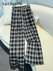 La Chapelle | Design Lace Check Wide Leg Pants Summer High Waist Loose Straight Trousers
