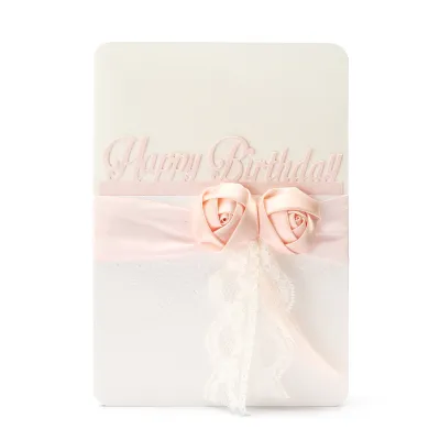 Birthday Greeting Card Creative Lace Rose Flower Design Valentines Day Gift for Men Women Dad Mom Handmade Thick Glitter Film