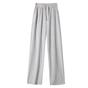 LANGPIN | Gray Wide Leg Pants Women Summer Thin Loose Slimming Drapey Floor-Length Cool Casual Trousers Ice Silk High Waist Elastic Fiber