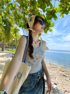 Grey American Style Small Strap Vest Womens Inner Wear Summer Beautiful Base Tank Top Sleeveless Attractive Underwear Outerwear