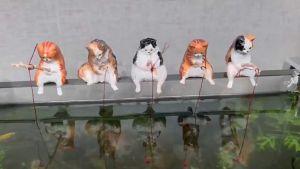 Tượng Mèo Câu Cá Vui Nhộn Kích Thước 25*3cm Decor Không Gian Thủy Sinh