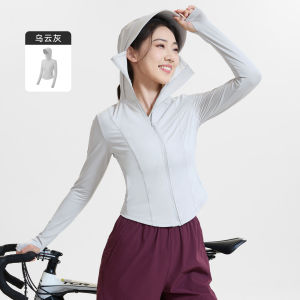 Yuebu Ice Silk Slim Fit Hooded Stand Collar Yoga Sportswear Womens Outerwear UV Protection Fashionable Lightweight Summer Coat