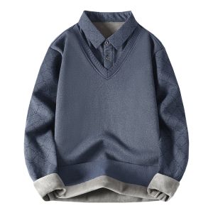 HENGYUANXIANG | Hengyuanxiang Mens Knitted Sweater Fleece Lined Thickened Shirt Collar Base Layer Autumn Winter Casual Loose Fit Long Sleeve