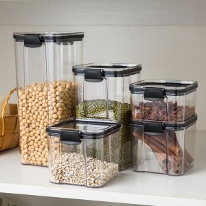 [SG Seller] Stackable Kitchen Refrigerators Food Sealed Jar Containers Grain Nuts Beans Storage Box With Lid Buckle Design | White Transparent Sealed Moisture-proof and Dust-proof Cabinets Storage box