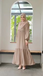 Dress Wanita Syari Ameena Hitam Putih Polos Kerut Kekinian