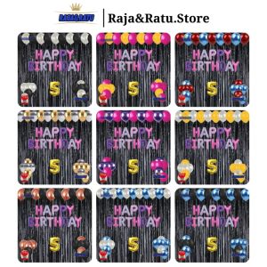 Paket Dekorasi Pesta Balon Happy Birthday Purple Set Dekor Ulang Tahun Tirai Hitam Simple