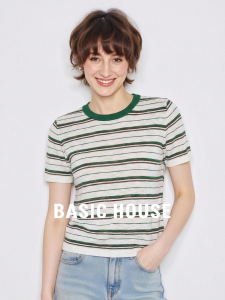 Basic House | Green Stripe Ice Silk Short Sleeve T-Shirt
