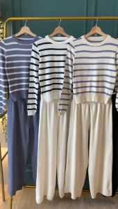 SET6979 Stripe Longsleeve Top & Pants Knit Set