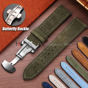 Vintage Suede Cowhide Watch Strap 18mm 19mm 20mm 22mm for Omega for Seiko Butterfly Buckle Bracelet for Men Women SportWristband