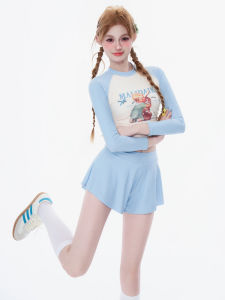 Teen Girl Swimwear 2025 New Style Hot Spring Slimming Three-piece Set Sporty Long Sleeve Surf Suit Sensation Sunscreen Swimsuit