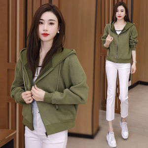 Shalldoer | Hooded Open-Front Zipper Short-Sleeve Womens Sweater 2025 Spring-Autumn Season Petite Casual
