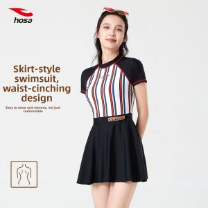 Hosa | Sundproof Thermal Spring Dressy Swimwear Deep Blue Short Sleeve 1 Piece