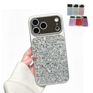 Glitter Sparkle Mirror Large Camera Window Phone Case Luxury Bling Shockproof Anti‑Drop Protective Cover For iPhone 15 16 17 Pro Max