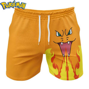 Bandai | 2026 Pokemon Charizard No-Pocket Beach Shorts Quick Dry Fire Type Anime Swim Trunks for Kids Adults Summer Casual Board Shorts