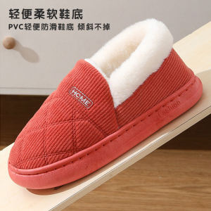 รองเท้าแตะผู้หญิงฤดูหนาวปี 2025 รองเท้าแตะบ้านแบบมีหัวรองเท้าแบบมีส้น ขนแกะหนาป้องกันการลื่น พื้นยางนุ่มสบาย