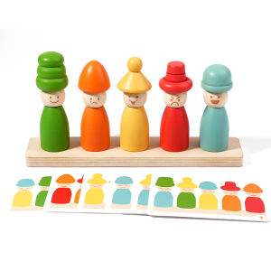 Montessori Toys Wooden Color Sorting Toy Hat Shape Matching Toy Peg Dolls Stacking Game Fine Motor Skill Toy Gifts for Toddlers