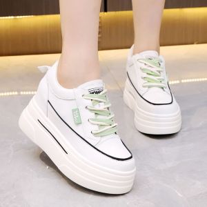 Elevated Casual Womens Sneakers Leather Platform Spring Summer Fashion Thick Bottom Flat Laced round Toe Deep Mouth Shoes