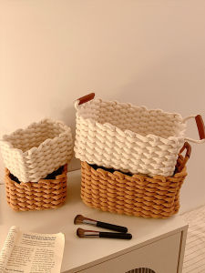 Simple Cotton Rope Woven Storage Basket Desktop Organizer for Skincare Products And Desk Neatly Crafted Rectangular Basket