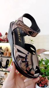 Giày sandal nữ đế xuồng 6cm hàng hiệu rosata hai màu đen chì thời trang cao cấp ro570