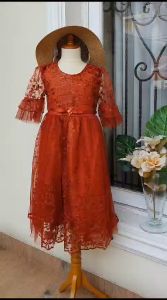 Baju Gaun Pesta Mewah Anak Perempuan Bordir Mutiara Organdi Lengan 3/4 Usia 1-12 Tahun