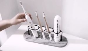 Elegant Marble-Look Diatomite Toothbrush Stand – Fast Drying Water-Absorbent Base | For Electric & Manual Toothbrushes