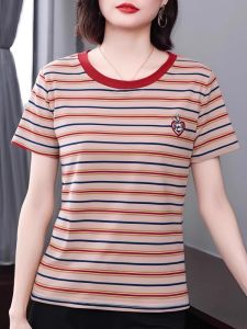 QIAOXIZI | Áo Thun Tay Ngắn Sọc Trẻ Trung
