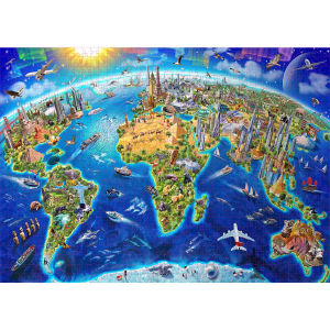 500/1000/1200/2000PCS World Landmarks Map Jigsaw Puzzles for Adults Home Decor Games Family Fun Floor Puzzles Educational Toys