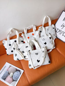 With Zip Canvas Bag Handbag Eco-friendly Bag Korean Style Loose Shoulder Messenger Bag Portable and Simple Shopping Bag Small Bag