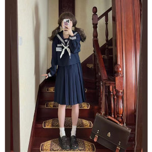 Basic Style Bad JK Uniform Long Dress Black Gray Pleated Skirt Preppy Style A- line plus Size Small Solid Skirt