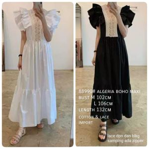 ●ECLAIRE● 003 Dress Maksi Maxi Boho Ruffle Vneck Lengan Pendek Shortsleeves Bohemia Kasual Casual  Import 88990