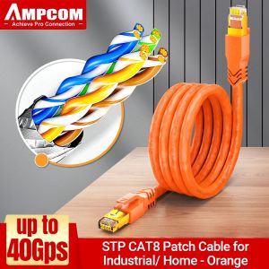 AMPCOM CAT8 40Gbps Ethernet Cable LSZH Jacket Iundustrail 2000MHz Network Lan Cable SFTP cat 8 RJ45 Patch Cord for Router