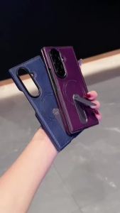 Business Leather Magnetic Invisible Bracket Case For Samsung Galaxy Z Fold 7 6 5 4 3 Shockproof Wireless Charge Protective Cover