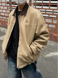 American Retro Embroider Overalls Men Spring and Autumn Street Trendy Pure Cotton Loose Casual Polo Collar Jacket Tide