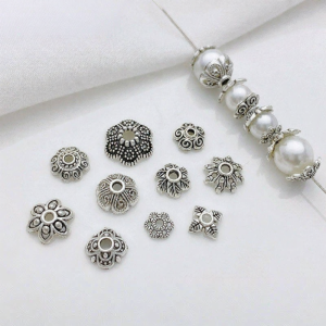 Handmade DIY Alloy Silver Flower Cap Spacer Bead Jewelry Material Accessories for Bracelet Necklace Stringing Cord Crafting