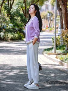 High Waist plus Size Womens Casual Pants Elastic Waist Twist Pattern Slimming Hidden Meat Versatile Autumn Season Polyester Fiber