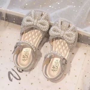 Princess Style Soft Bottom Crystal Sandals for Girls Summer Fashion Anti-Slip Rubber Sole Easy to Wear Magic Tape Closure