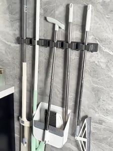 Movable Mop Holder with Hooks High-Quality Kitchen Bathroom Wall Mounted Mop Hooks Aluminum Mop Clamp 拖把架