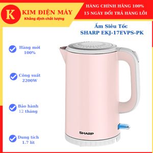 Ấm siêu tốc Sharp EKJ-17EVPS-PK ấm đun nước siêu tốc 1l7 2200W bình đun inox 2 lớp bảo hành 12 tháng toàn quốc