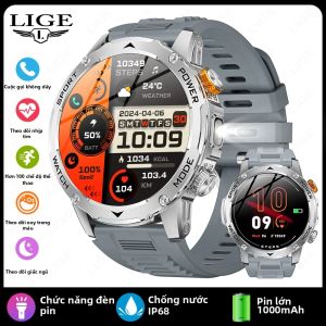 LIGE | Đồng Hồ Thông Minh Cấp Quân Sự LIGE Với Pin 1000mAh Chống Nước IP68 Định Vị GPS Gọi Bluetooth Màn Hình AMOLED HD Dành Cho Nam Giới Thể Thao