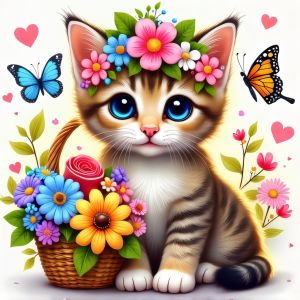 DIY Full 11CT Embroidery Cross Stitch Kits Cute Kitten Floral Basket Pre Printed Aida Cloth Needles Threads Animals Home Decor