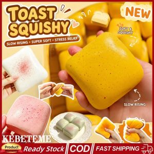 KEBETEME 4PCS Squishy Simulated Square Bread Squeeze Toy Stress Relief Slow Rising Small Toast Sensory Fidget Toys for Anxiety ADHD Kids