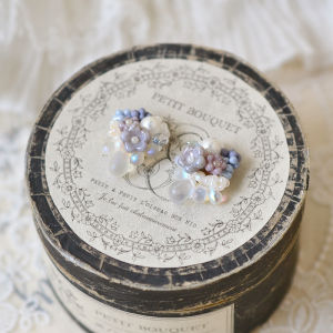 Original Design Vintage Beaded Czech Glass Earrings Silver Lotus Head Studs Feminine Floral Fashion Jewelry for Women