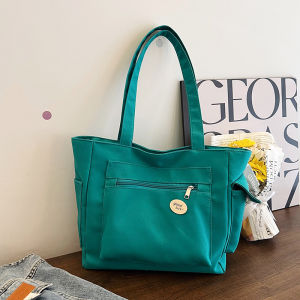 Large Capacity Canvas Bag Womens Tote Bag Single Shoulder Study Book Bag Lazy Style Student Bag Soft Foldable Zipper Closure