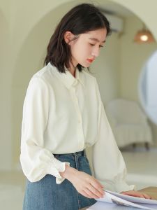 Sweet Japanese Style Long Sleeve Fleece Thickened Womens Shirt Fresh Style College Wind Micro Trendy Button up Polo Neck Pure Color