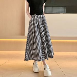 Black White Checkered A-line Skirt Women Summer Lightweight High Waisted Long Skirt for Petite Slimming Casual 2025 New