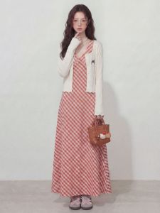 RELNLEX | Bộ Đầm Caro Phong Cách Retro Kích Cỡ Lớn Mới Hè